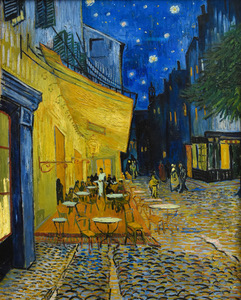 Ein Bild von Van Goghs Gemälde „Café Terrasse am Abend in Arles“.